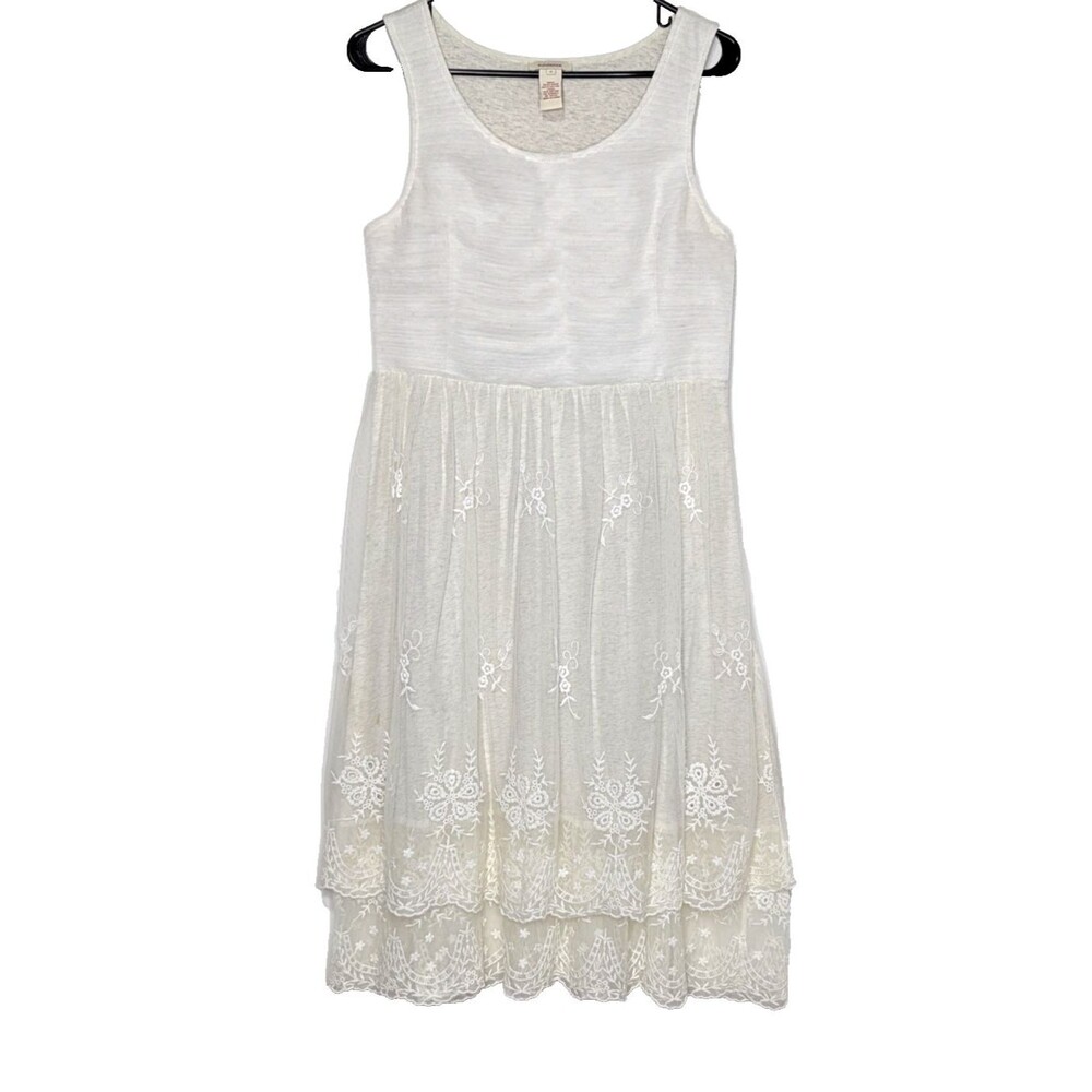 Sundance Women's Size 8 Grace Defined Lace Ivory Midi Scoop Neck Dress